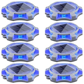 SIEDiNLAR Solar Deck Lights Outdoor 2 Modes LED Driveway Markers Dock Light Waterproof for Step Walkway Ground Stair Pathway Yard Road Garden 8 Pack (Blue/Red)