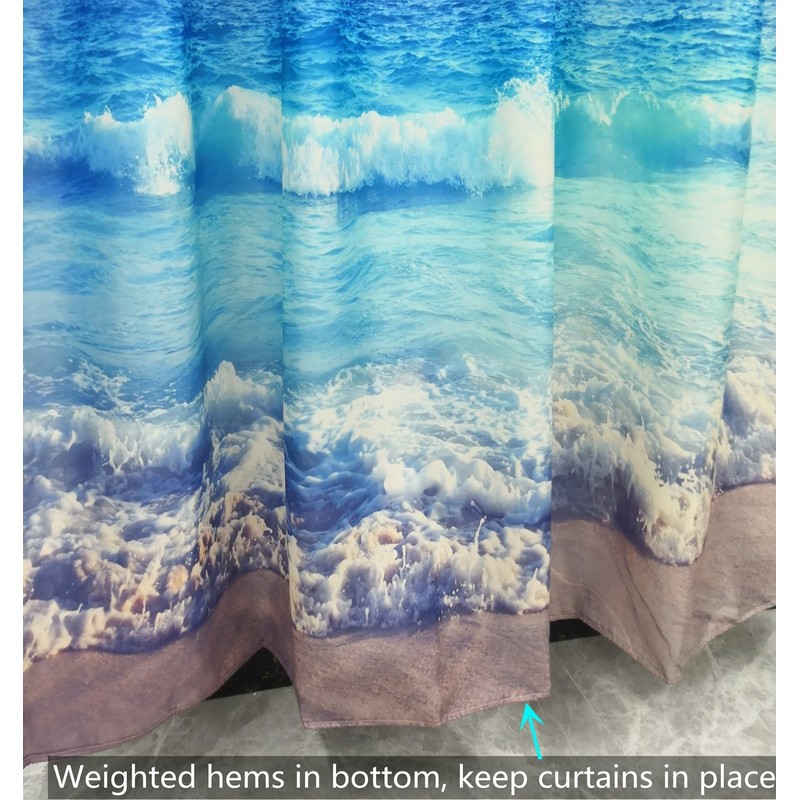 goodbath Extra Long Shower Curtain 200cm drop,Ocean Beach Seaside Sunset