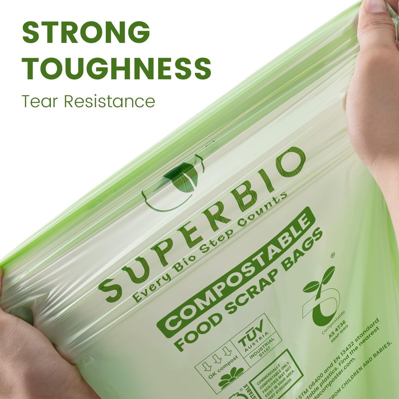 SUPERBIO 13 Gallon Handle Tie Compostable Food Waste Bags, 30