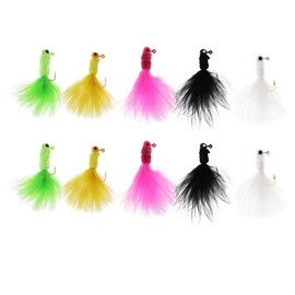 SING F LTD 10PCS Jig Heads for Fishing Feather Hair Hook for Trout Bass Salmon Crappie Round Ball Head Jig Lures kit (1/32oz)