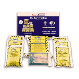 Ready America The Survival Box, 1-Person, 3-Day Emergency Kit Includes 5 Year Emergency Food, Water, Emergency Blanket Portable Disaster Preparedness Go-Bag for Earthquake, Fire, Flood, Hurricane