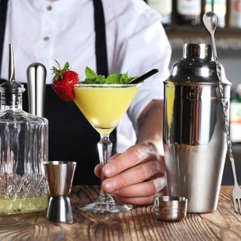 6Pcs Bartender Kit Stainless Steel Cocktail Shaker Mixing Stick Bar