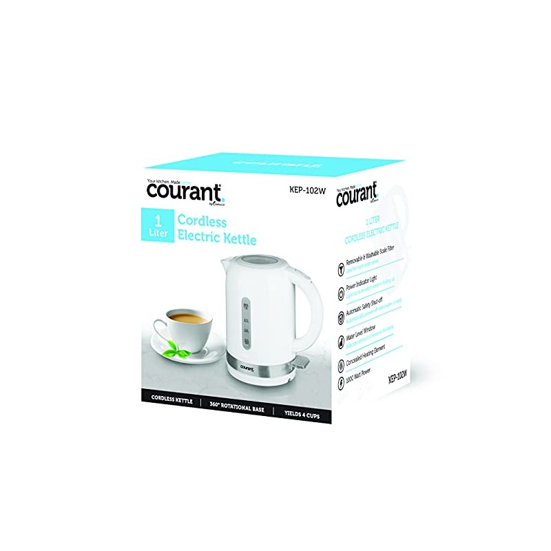 Courant Cordless Electric Kettle 1 Liter, 1000W 360 Rotational with