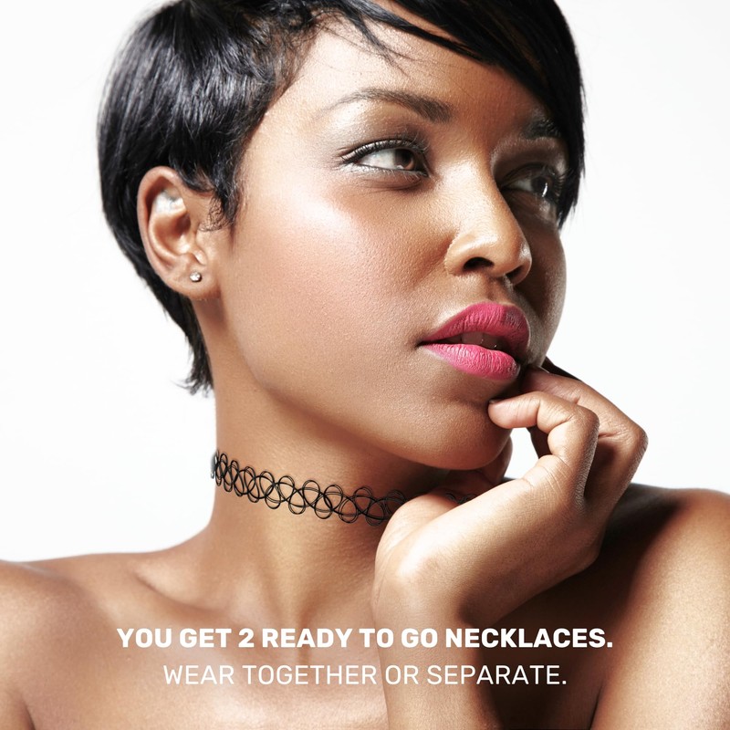 BodyJ4You 2PC Tattoo Choker Necklace - 90s Choker Necklace Women