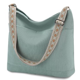 VX VONXURY Women's Handbag Shoulder Bag Canvas / Cord Bags Large Crossbody Bag Shoulder Bag with Zip Tote for Work School Shopper Teen Girls, Light Green Corduroy, M
