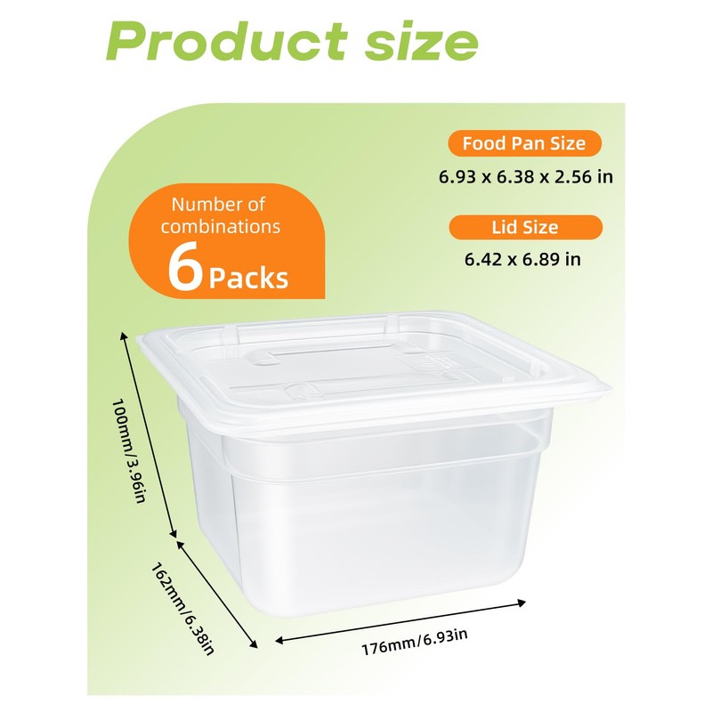 WELKOR 6 Pack Polypropylene Food Storage Containers for Party, Catering,