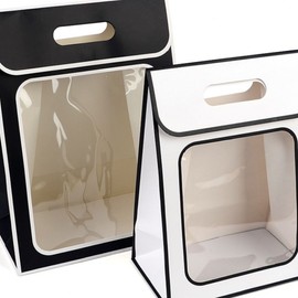 Stylish Two-Tone Handle Clear Window Gift Bag Packaging Bag 4ea