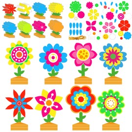 24 Packs Flower Craft Kits for Kids Spring Time Flower DIY Art Craft Set Home Preschool Classroom Game Activities Spring Easter Party Decors