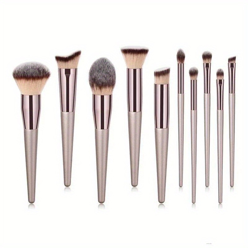 10-Piece Champagne Gold Makeup Brush Set with Soft Bristles for