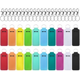 Duufin 20 Pieces Chapstick Keychain Holder Lip Balm Holder Keychains Lipstick Holder with 20 Pieces Metal Clip Cords Chapstick Holder for Keychain Purse Backpack, 10 Bright Color