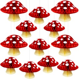 Sonwyoung 12 Pcs Mushroom Honeycomb Tissue Paper Lanterns Mushroom Honeycomb Balls Decorations 3D Mushroom Honeycomb Centerpiece for Birthday Party Christmas Room Garden Decor