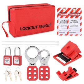 Lockout Tagout Kit, Safety Lockout Padlock Lock Off Kit for Electricians, Professional Multifunctional Industrial Electrical Circuit Breaker Lock Out Padlocks Danger Warning Tag Set with Bag and Keys