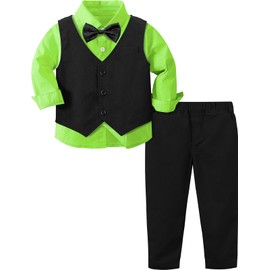 A&J DESIGN Toddler Suit for Boys Easter Gentleman Wedding St Patricks Formal Outfit Dress Clothes Set Tuxedo Black Green 4-5T