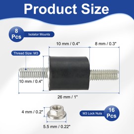 PATIKIL M3 10x10mm Rubber Insulation Mount with 8 Rubber Stud Shock Absorber Anti-Vibration Insulation Damping Mount for Motors, Air Compressors and Engine Lock Nuts (26mm Height)