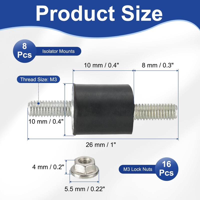 PATIKIL M3 10x10mm Rubber Insulation Mount with 8 Rubber Stud