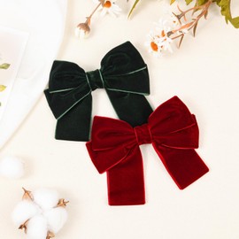 2PCS Velvet Hair Bows Hair Ribbon Clips Big Fall Alligator Clips Hair Accessories for Women Girls Toddlers Kids Baby Green Wine red
