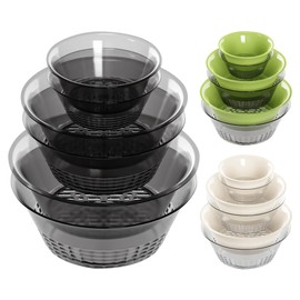 Shock-Resistant Plastic Colander for Kitchen Set of 6, 2 in 1 Nesting Fruit Washing Bowl with Strainer - Colander and Bowl Set, BPA Free Strainers and Colanders for Vegetable Pasta (See-Through Black)