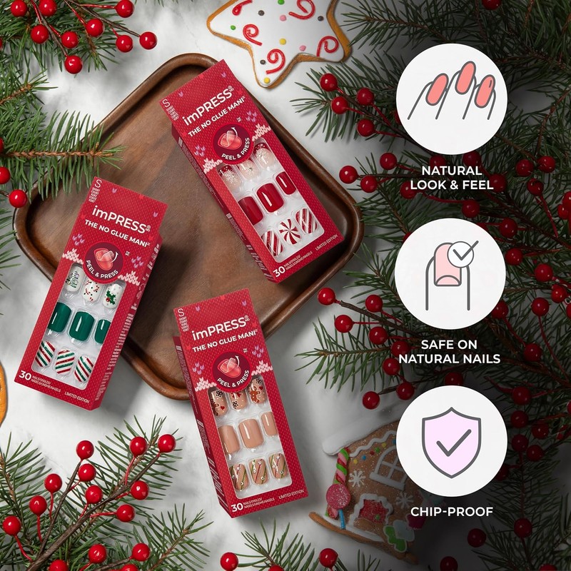 KISS imPRESS Holiday Press On Nails Almond, ‘My Only Wish’,