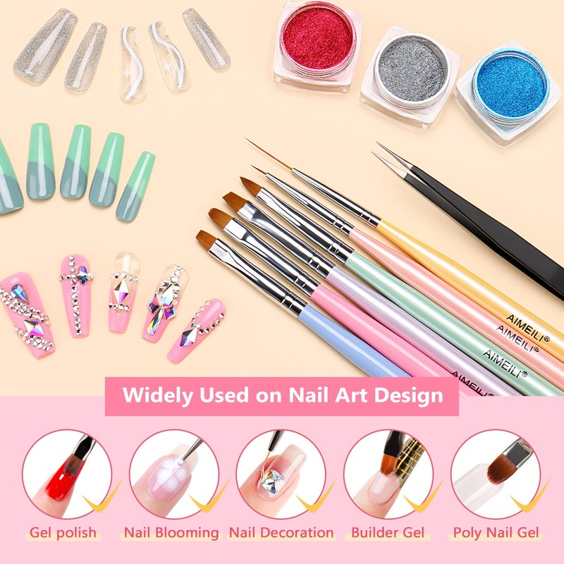 AIMEILI 6 Pieces Nail Art Brush Gel Nail Polish Nail