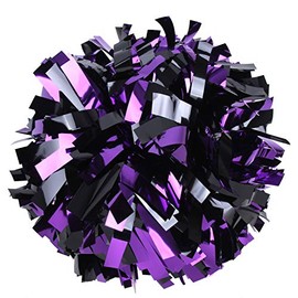 ICObuty Metallic Cheerleader Cheerleading Pom Poms 6 inch 1 Pair 2 Pieces (Purple/Black)