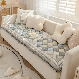 vctops Cotton Quilted Thick Sofa Cover Boho Handmade Patchwork Couch Cover Floral Print Floor Mat Area Rugs Non Slip Soft Sofa Slipcover (Grey,24"x63")