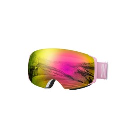 Ski Goggles, Interchangeable Magnetic Lens Snow Goggles, OTG Anti Fog Snowboarding Goggles for Women Men Adult Youth SGS Approved - Pink 25%