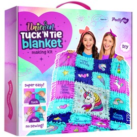 Pretty Me Unicorn Tuck N' Tie Fleece Blanket Kit - DIY Crafts for Girls Ages 6+ Year Old - Best Arts & Craft Girl Gifts Ideas - No Sew Blanket Making Kit - Kids Gift Toys Kits