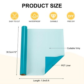 sourcing map Light Blue Heat Transfer Vinyl, 12 Inch x 5ft Iron-on Vinyl Roll for Decal Cutting, Signs, Scrapbooking, DIY Craft, Home Decoration