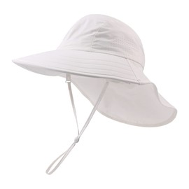 Toddler Summer Hat with Neck Flap Waterproof Kids Swim Hat Baby UV Protection Sun Hats Beach Cap for Boys Girls (4-8 Years, White)