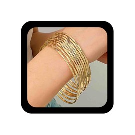 Cimenexe Bohemian Layered Bangle Bracelet Gold Metal Stacking Bracelet Ethnic Glossy Textured Bracelet Indian Bollywood Bracelets Set Jewelry for Women(9Pcs)