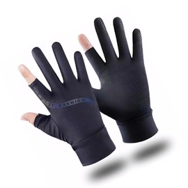 BLOOPIC Summer Gloves Ice Silk Half Finger Cycling Gloves Anti-slip and Abrasion Resistant UV Protection Breathable Thin Bicycle Motorcycle Driving Gloves Outdoor Sports Sunscreen Gloves (Blue)