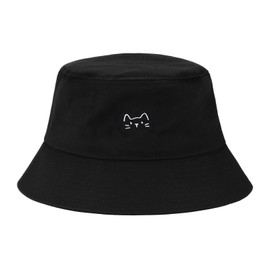 XMMAXFLOW Fashion Bucket Hat Cotton Summer Beach Sun Hat for Women Men Teen, Cat-Black