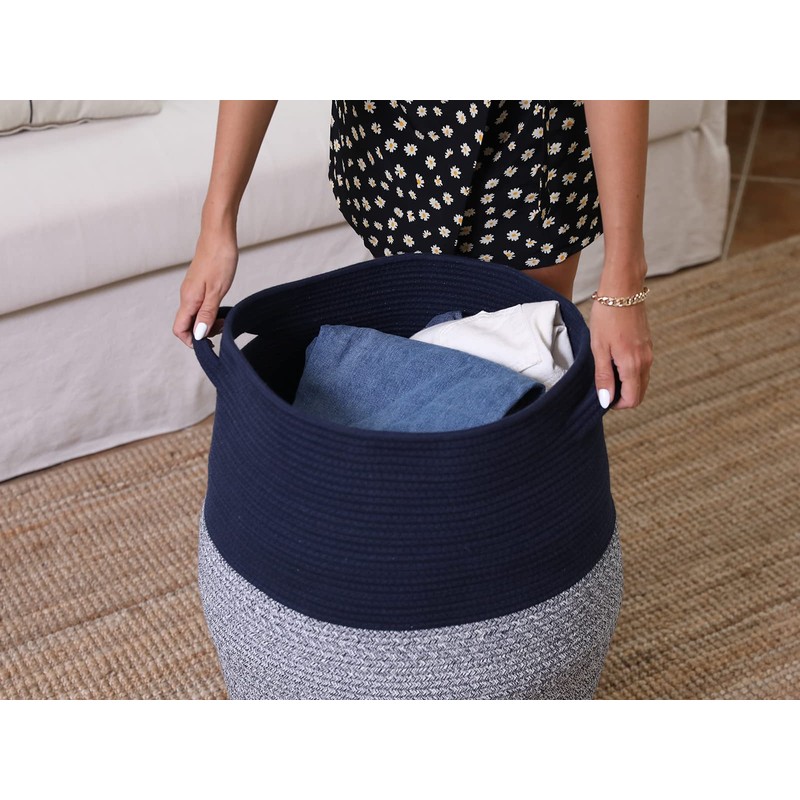 26"x20" Handcrafted Tall Cotton Rope Basket with Lid, Stylish Flagon