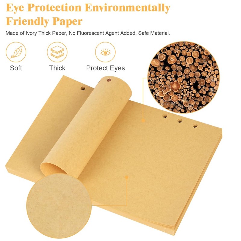 Vicloon A5 Refill Paper Kraft Paper Blank, 140 Sheets Paper