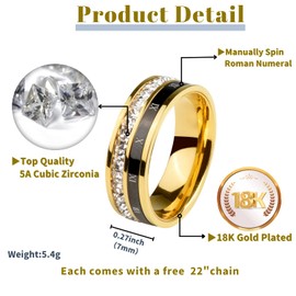 18K Gold Plated Roman Numeral Cubic Zirconia Ring for Women, Square CZ Gold Rings for Men, Spinner Silver Mens Rings Stainless Steel Size 5-13 (Gold Zirconia Ring, 8)