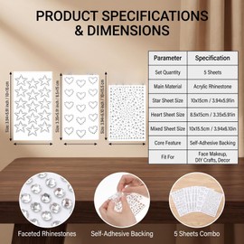 ECHO‑OVE 5 Sheets Hair Body Face Gems Rhinestone Stickers