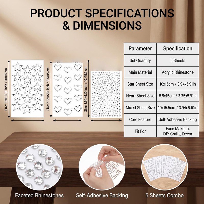 ECHO‑OVE 5 Sheets Hair Body Face Gems Rhinestone Stickers