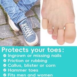 Byehambuni Silicone Toe Protectors - 12 Pack Gel Toe Caps - Toe Covers for Women - Toe Cushions for Pain Relief, Corns, Calluses, Blisters, Missing or Ingrown Toenails, Reusable - Beige (4L+4S+4Pinky)