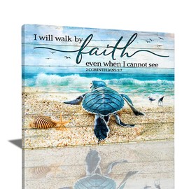 Ocean Sea Turtle Bathroom Decor Wall Art, Beach Coast Nautical Canvas Print Painting Christian Religious Pictures, Turtle Poster Gifts, Scripture Bible Framed Artwork for Bedroom 20"x16"