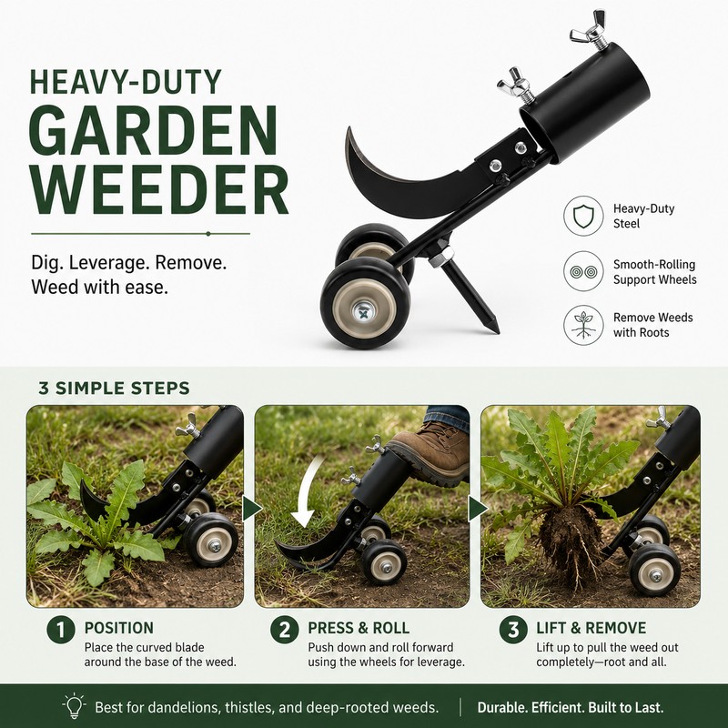 Heavy-Duty Garden Weeder Tool for Lawn Care – Manual Root