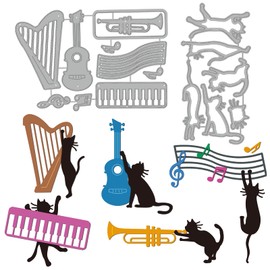 GLOBLELAND Cutting Dies with Cat Theme, Multiple Musical Instruments, Metal Cutting Dies Stencils, Animal Embossing Stencil for Card Making, DIY Scrapbooking, Photo Album