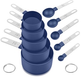 Measuring Cups and Spoons Set, 10 Pieces Nesting Measure Cups and Spoons, Kitchen Essentials Gadgets with Stainless Steel Handle for Dry & Liquid Ingredient, Blue