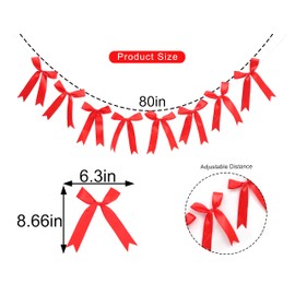 Red Ribbon Bow Banner/Garland - Wedding Bridal Shower Decorations, Bachelorette Party Decoration, Pink Bow Girl Birthday Banner, Red Bow Banner for Bride Shower Baby Shower