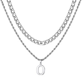 VCCKNB JEWELRY Letter Chain Men's Stainless Steel Pendant Men's Multilayer Necklace Initial Chain Men's Pendant P J M K B C D F A F L S T H J A-Z Chain Letter, 14K Gold Plated