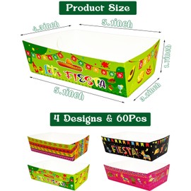60 Pcs Mexican Paper Food Trays Disposable Fiesta Taco Snack Tray Cinco De Mayo Nacho Party Food Containers