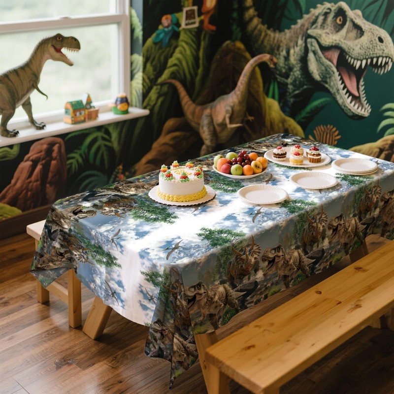 FuenteOrilla 4 Pcs Dinosaur Tablecloths Dinosaur Party Table Covers Waterproof