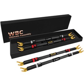 WORLDS BEST CABLES 4 Units - 8 Inch Ultimate - 8 AWG - Ultra-Pure OFC - Premium Audiophile HiFi Speaker Jumper Cables with Eminence Gold Spade Plugs & Carbon Tweed Jacket