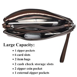 BALIDIYA Men Clutch Bag Purse Leather Wallets Wristlet Handbag Business Zipper