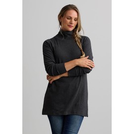 Fair Indigo Women's Luxe 100% Organic Pima Cotton High-Neck Tunic (S, Dark Charcoal Heather)