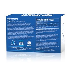 Once-Weekly Vitamin D3 50,000 IU Softgels,12 Count Blister Pack with Weekly Tracker, High Potency Vitamin D Supplement, Easy-to-Swallow